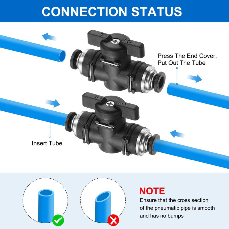 sourcing map 1/4" OD Ball Valve Push Quick Connect Pneumatic