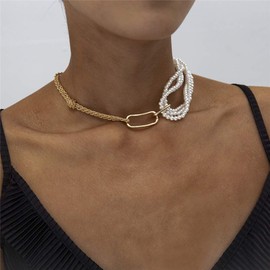 fxmimior Dainty Gold Chain Pearls Tassel Layered Necklace Stackable Choker Necklace Minimalist Necklace Chain Jewelry for Women and Girls