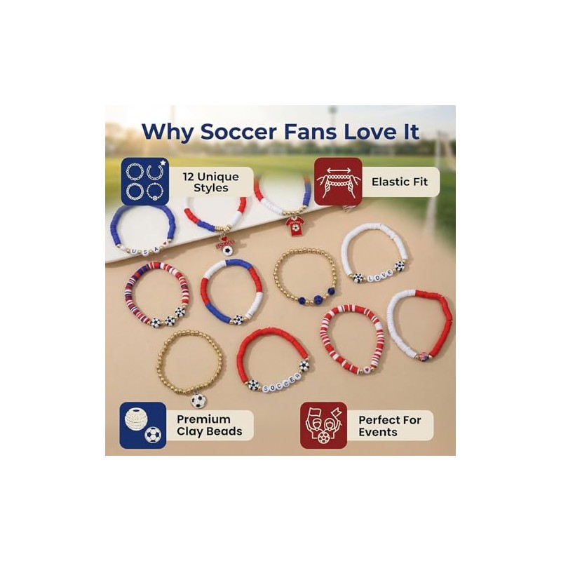 12pcs USA Soccer Charm Bracelet Set for Football Fans