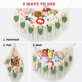 Stuffed Animal Hammock Corner Plushie Net for Stuffed Animals Storage Wall-Mounted Net Toy Storage Organizer Kids Room Storage Organizer for Bedroom Macrame Stuffed Animals Toys Hammock (White, L)