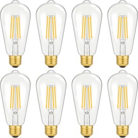 LED Light Bulbs 8W Edison Bulbs 100 Watt Equivalent, Vintage ST64 LED Light Bulbs 1400LM, E26 Medium Base, Antique Clear Glass Filament Bulbs, 2700K Warm White with 90+ CRI, Non-Dimmable, 8-Pack