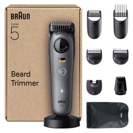 Braun Beard Trimmer Series 5, +9 Styling Tools, Ultra Sharp Blade, 120 Min Runtime, 40 Lengths, Waterproof, PrecisionWheel & Lock, BT5565, Grey