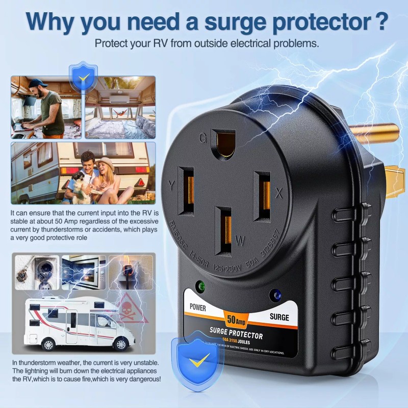 Nilight 50 Amp RV Surge Protector 125V/6250W RV Surge Adapter