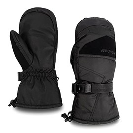 Mens Waterproof & Windproof Winter Snow Mittens, Thermal Insulation & Synthetic Leather Palm with Drawstring Wrist Leashes for Cold Weather Skiing & Snowboarding & More Outdoor Sports,(Black,L)