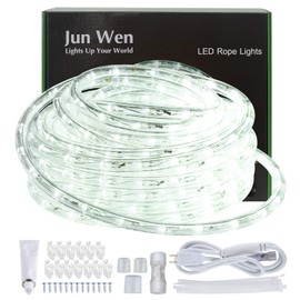 JUNWEN Outdoor LED Rope Lights Indoor Daylight White 6500K Waterproof 432 LEDs 40ft/12m Flexible Plug in 110V UL Listed Power Plug Garden Stairs Balcony Party Christmas
