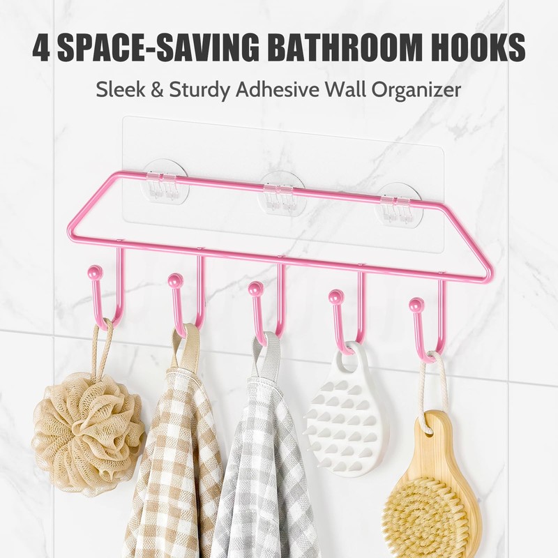 Dimyno Pink Shower Caddy 6 Pack, Adhesive Shower Shelves, No