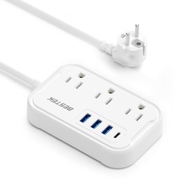 European Travel Plug Adapter - US to Europe Plug Adapter with 3 AC Outlets and 4 USB(1 PD20W) Type E/F - International Travel Adapter for USA to Germany France Iceland Spain, 2.6ft