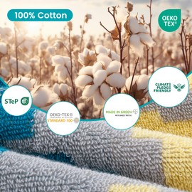 SEMAXE 6-Piece Colorful Bathroom Towel Set - 100% Cotton, 2 Bath Towels, 2 Hand Towels, 2 Washcloths, Lighter Weight, Ultra-Soft and Super Absorbent