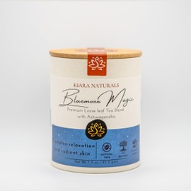 Kiara Naturals Loose Leaf Herbal Tea, BlueMoon Magic - 1 Count, Caffeine Free, Ayurveda-Inspired, Sustainable Packaging, Teal-Blue Infusion, Hot or Iced Tea, Relaxation, Stress Relief, Wellness