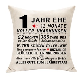 1 Year Marriage Gift For Him Her 45 x 45 cm Cushion Cover Paper Wedding Gift Best Wedding Anniversary Gift Idea 1st Anniversary Gift For Newlyweds Girlfriend Couples Man Woman (1st)