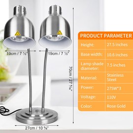DUEBEL Dual Head Food Heat Lamp for Food, 360° Adjustable Pretzel Warmer, Commercial Food Warmer for Catering, Entertaining, Restaurant, Buffet and Concession Stand Supplies