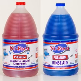Nu-Foam Premium Commercial Dishwasher Detergent and Rinse Aid Set, 1 Gallon Each