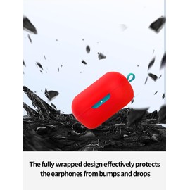 Compatible with JLab JBuds Mini True Wireless Noise Cancelling Earphones,Premium Silicone Shockproof Protection Skin Touch Charging Port Accessible, Front LED Visible with Lanyard,Red.