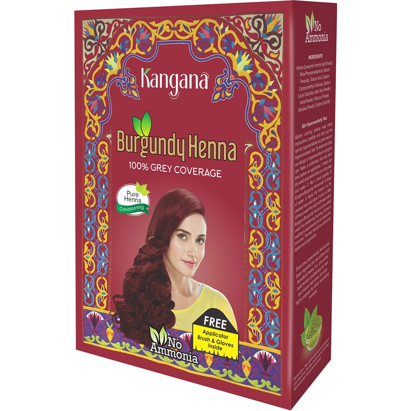 Polvo de henna Kangana Burgundy, Burgundy, 1.8 Ounces