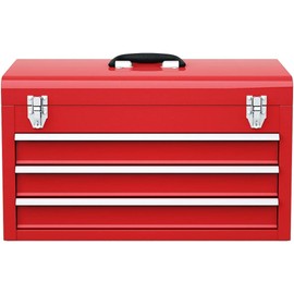Giantex Portable Steel Tool Box, 20.5'' Toolbox w/ 3 Drawers & Top Storage Tray, Tool Storage Chest w/Double Latch System, Ball Bearing Drawer Slides, EVA Liners & Carrying Handle, Red