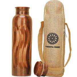 FURNISHFUL FINESSE Antique Copper Water Bottle 34 Oz Drinking Copper Bottle with Aurvedic Benefits for Hiking Outdoor Gym Office Sports Leak Proof Travel Water Vessel With Bag