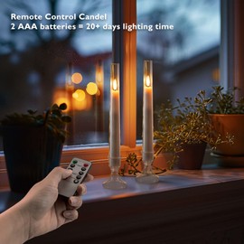 Homemory 6 Pcs Flameless Taper Candles with Remote and Timer, 3D Wick LED Candlesticks Flickering, Window Candles with 2 Light Modes, Battery Operated Candles for Xmas Wedding Decor, 9.6 Inch, Pure