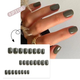 Generic Short Square Head Fake Nail Green Bean Green Glazed Crystal Nail Acrylic Artificial Nail Gloss Solid Color Nail Female Girl Nail Salon 24 Piece Set, 2472019Mung beangreen