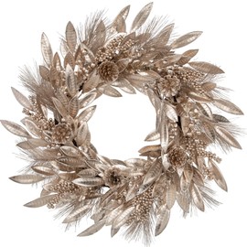 24" Artificial Christmas Wreaths for Front Door Champagne Wreath with Pinecones and Magnolia Leaves for Christmas Thanksgiving Winter Holiday Door Decoration