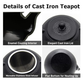 40.6oz Cast Iron Teapot, Japanese Tetsubin Tea Kettle for Stovetop Safe, Black Cast Iron Tea Kettle with Infuser for Loose Leaf, Tea Pot with Enameled Interior, Gift for Tea Lovers