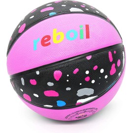REBOILPHASE Youth Basketball, Size 7, Pink/Multi-Splatter, 29.5" Diameter, 600-650g, Advanced Foam Rubber, No Offensive Odor