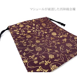 [Mashule] Mushu Stamp Book Bag, 7.5 x 10.2 inches (19 x 26 cm), Accessory Case, Goshu Stamp Book, Bag, Drawstring Bag, Made in Japan, Golden Brocade, Kyoto Nishijin Weave (Ancient) (Purple)