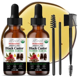 AKBAN Jamaican Black Castor Oil | Pure & Organic | Cold-Pressed Unrefined for Hair Growth, Damaged Hair, Nourishing Eyebrows, Moisturizing skin,2 Fl Oz + 2 Fl Oz