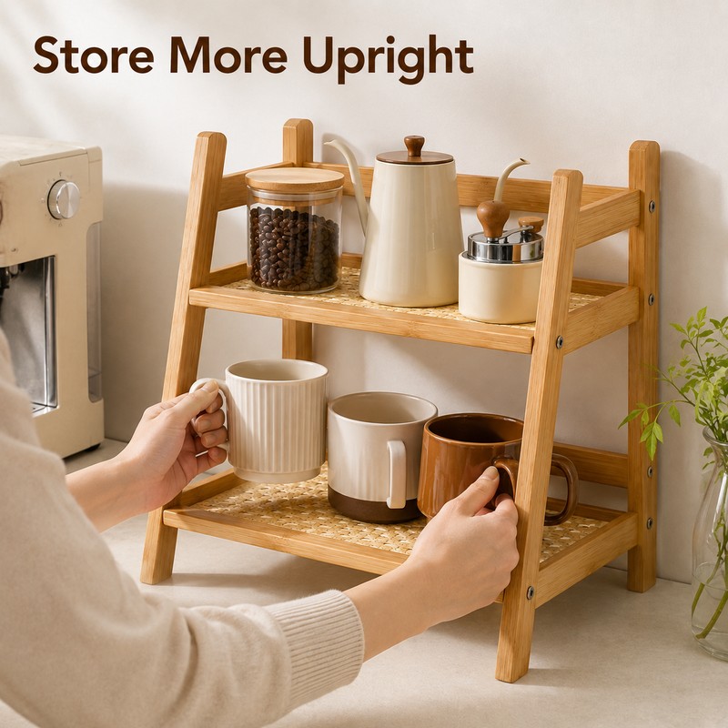 Bamboo Countertop Organizer for Coffee & Kitchen Storage - 2-Tier