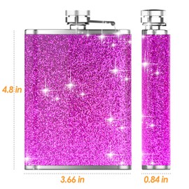 2-Pack 8 Oz Bling Hip Flasks for Liquor, Hianjoo Leakproof Stainless Steel Flasks with Funnel Pocket Flask for Women, Portable Metal Flask for Camping Outdoor Activity Wedding Party Gift, Purple