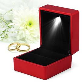 Ring Box with LED Light Wedding Ring Box Marriage Proposal Ring Box for Engagement Ring Jewellery Ring Holder Wedding Engagement (Red)