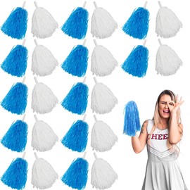 Lovecheer 24PCS Blue and White Cheerleader Pom Poms with Handle for Sports, Spirited Dance and Party Performance