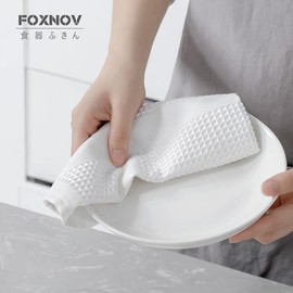 FOXNOV Dish Towel, For Dishes, Water Absorbent, Kitchen Cloth, Nearby Glass Wipe, 17.7 x 14.6 inches (45 x 37 cm), Microfiber Cloth, Hotel Use, Commercial Use, Celebration, Present, White