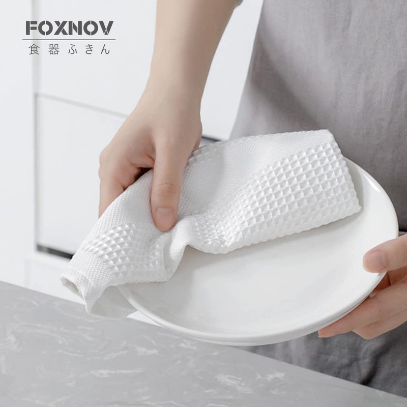 FOXNOV Dish Towel, For Dishes, Water Absorbent, Kitchen Cloth, Nearby
