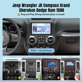 Car Stereo Radio for Jeep Wrangler JK Compass Grand Cherokee Dodge Ram 1500, Wireless CarPlay, Wireless Android Auto, 2GB+32GB, 10 inch IPS Touchscreen Jeep Radio with GPS,Bluetooth,AM,FM,WiFi,SWC