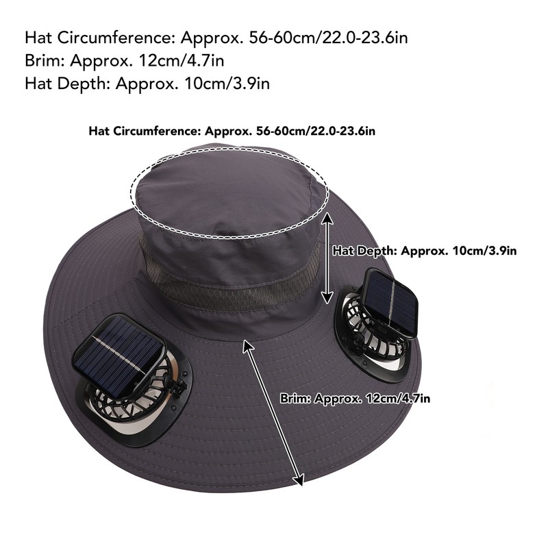 Solar Fan Hat Large Brim Quick Dry Breathable 3 Speeds