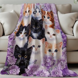 GLOBLELAND Kitten Collage Throw 59×51 inch Cats Flowers Soft Cozy Flannel Blanket Washable Fuzzy Throw Blanket for Home Office Room Bed Sofa Chair Gift Women Man