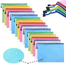 Zipper Bag A4 Plastic Zipper Pocket ID Bag, Waterproof Mesh Bag Briefcase Office Travel Accessories with Zipper Storage with Zippers, 5 Colors (15)