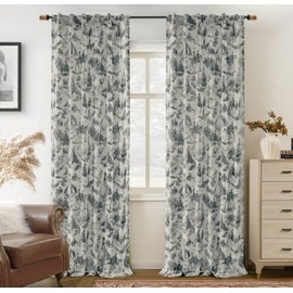 DriftAway 100% Blackout Toile Linen Curtains for Bedroom Double Layer Farmhouse French Country Vintage Printed Pattern Thermal Sound Lined Back Tab Living Room Drapes 96 inch Length 2 Panels Black