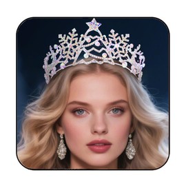 JAKAWIN Light Up Snowflake Crown and Tiara Rhinestone Christmas Headband Costume Hair Accessories for Women (2 Silver, One Size)