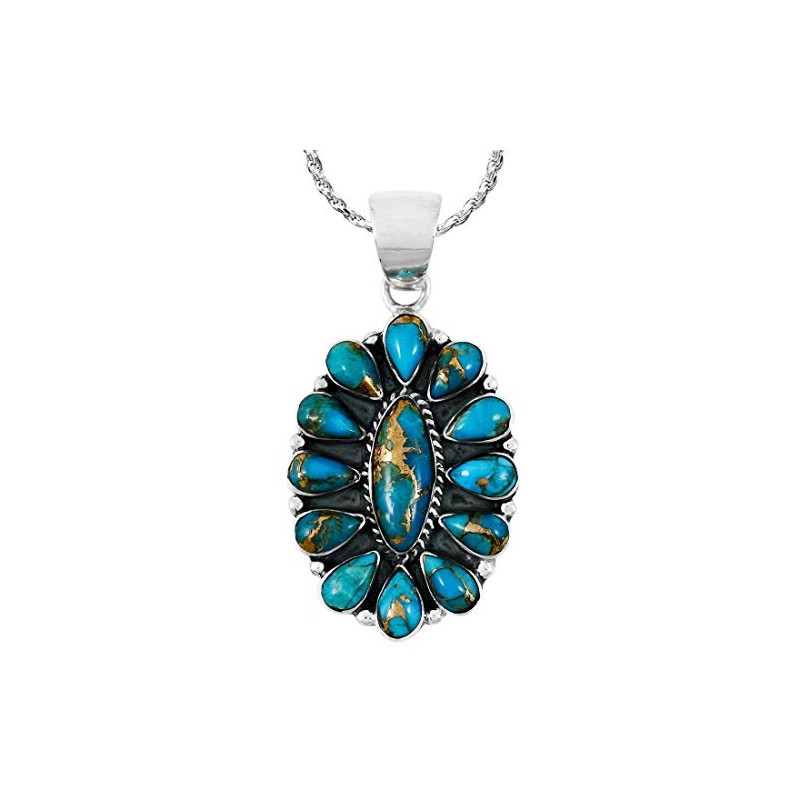 Turquoise Pendant Necklace in 925 Sterling Silver Genuine Turquoise &