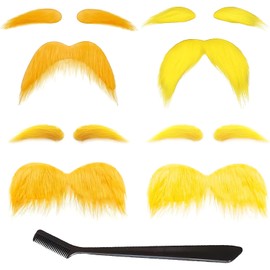 Fake Beard, Fake Moustache, 5 Set Yellow/Orange Mustache And Eyebrows With 1 Pcs Eyebrow Comb, Stick On Moustache False Beards And Moustaches, Funny Mustache Stick On For Christmas Party