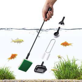 Aquarium Algae Scraper, Small Fish Tank Cleaner for Glass Algae Remover 5 in 1, Aquariums Cleaning kit with Seaweed Scraper, Flat Sponge, Fish Net, Clean Brush, Tube Brush for Freshwater, Nano Tanks