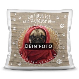 PR Print Royal Cushion with Your Own Dog Image and Name of the Dog – No Home/Photo Collage as a Gift Idea/Decorative Cushion/Decorative Cushion/White with Filling