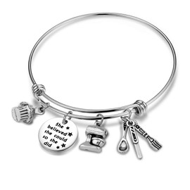 CHOORO Baker Gift Baking Charm Bracelet She Believed She Could Wire Bangle Pastry Chef Gift For Her (She Believed Bracelet)