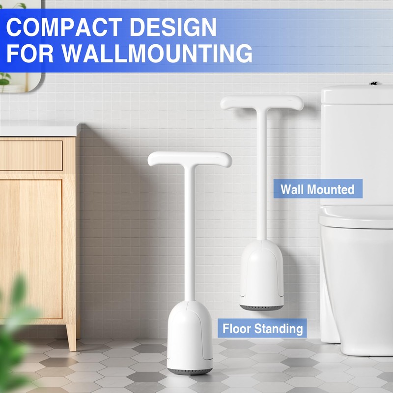 Cinola Upgraded Toilet Plunger with Holder, Wall Mounted Toilet Bowl