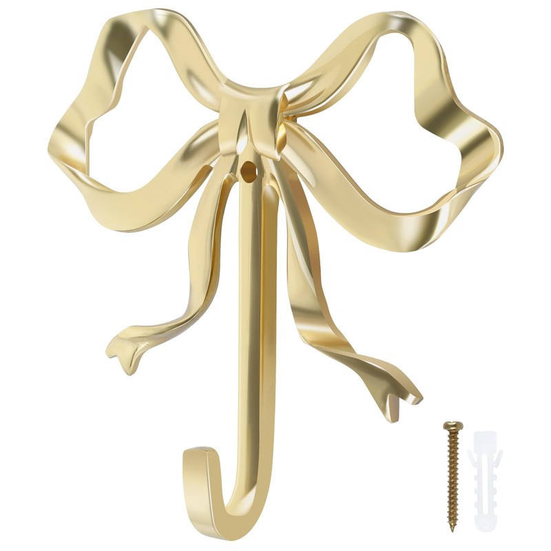 Foribyw, Bow Hook Decorative Bow Hanger Gold Towel Hook Multi-Purpose