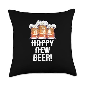 HAPPY NEW YEAR BEER NYE Party Drinking Memes Happy Beer New Year's Eve Party Drinking Meme Throw Pillow, 18x18, Multicolor