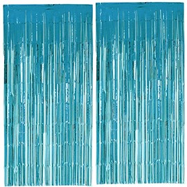 Termichy 2 Pack Cortinas de Malla Metálica Cortinas con Flecos metálicos Cortina Brillante para cumpleaños Fiesta de Bodas Decoraciones navideñas (Azul)