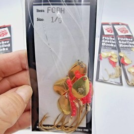 Bear Paw Tackle 3 Packs Bear Paw Flicker Snelled 1/0 Baitholder Hooks Gold, Nickel, Yellow, Pick - FGBH - Gold (Size 1/0)(3 Packs)