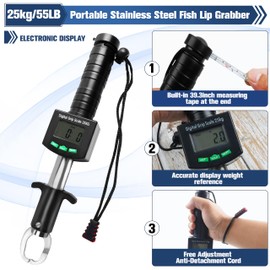 Fish Gripper with Digital Fish Scale, 50lb/25kg Loading Capacity Fish Lip Grip Memory Function Fishing Scale Saltwater-Resistant, Portable Stainless Steel Fish Lip Gripper Fish Gripper Fishing Sale
